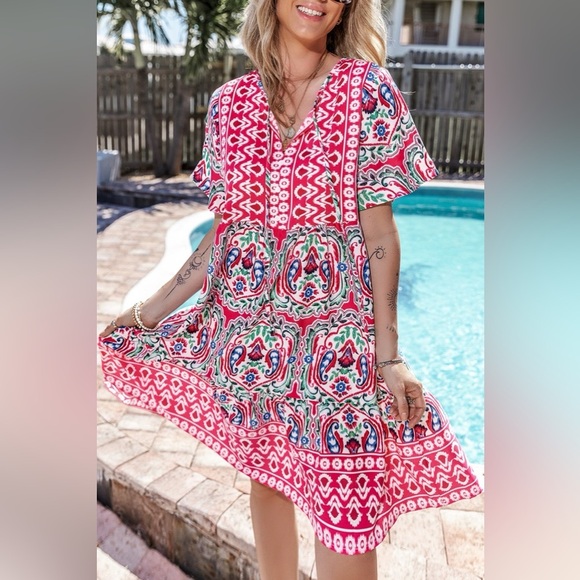 Boho Mini Dress Embrace Summer Vibes - Picture 1 of 7